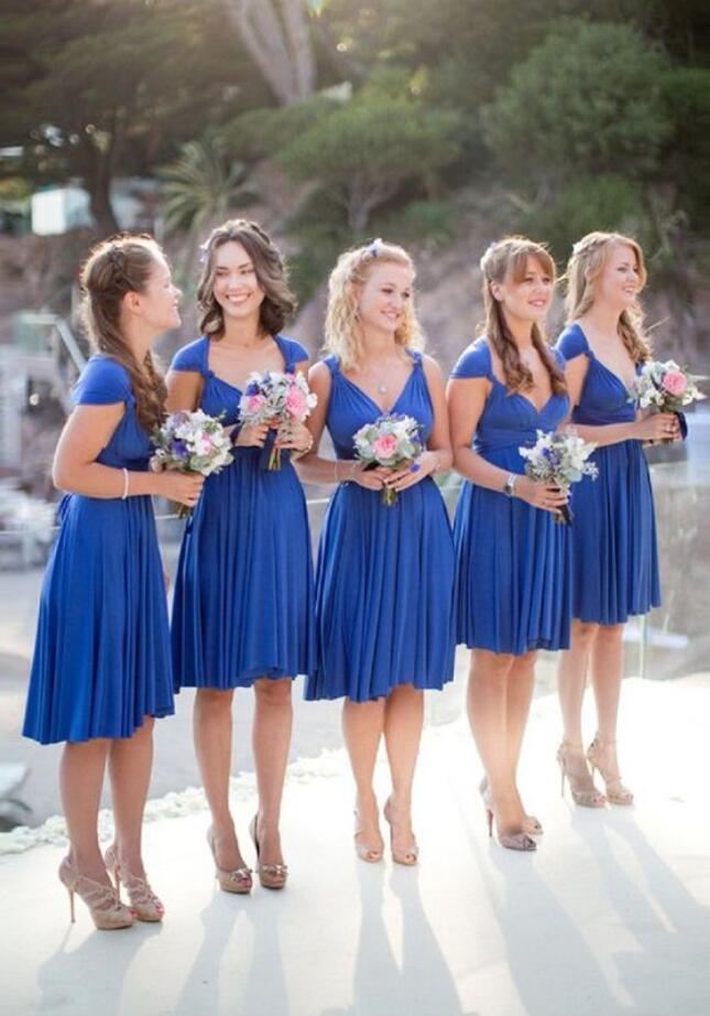 GBD188 Royal Blue Cap Sleeve Chiffon Short Bridesmaid Dress