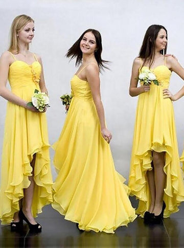 GBD192 Yellow High Low Straps Chiffon Country Bridesmaid Dress