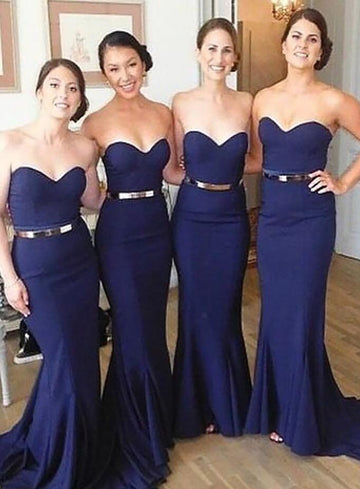 GBD194 Dark Blue Mermaid Satin Sweetheart Bridesmaid Dress