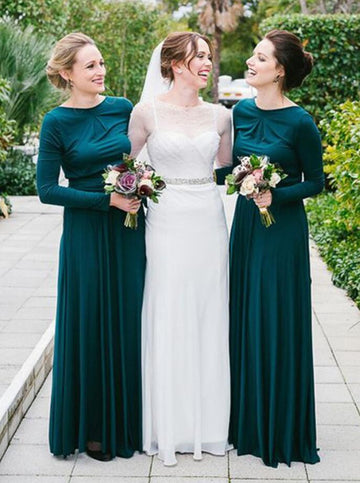 GBD201 Classic Vintage Long Sleeve Ink Blue Bridesmaid Dress