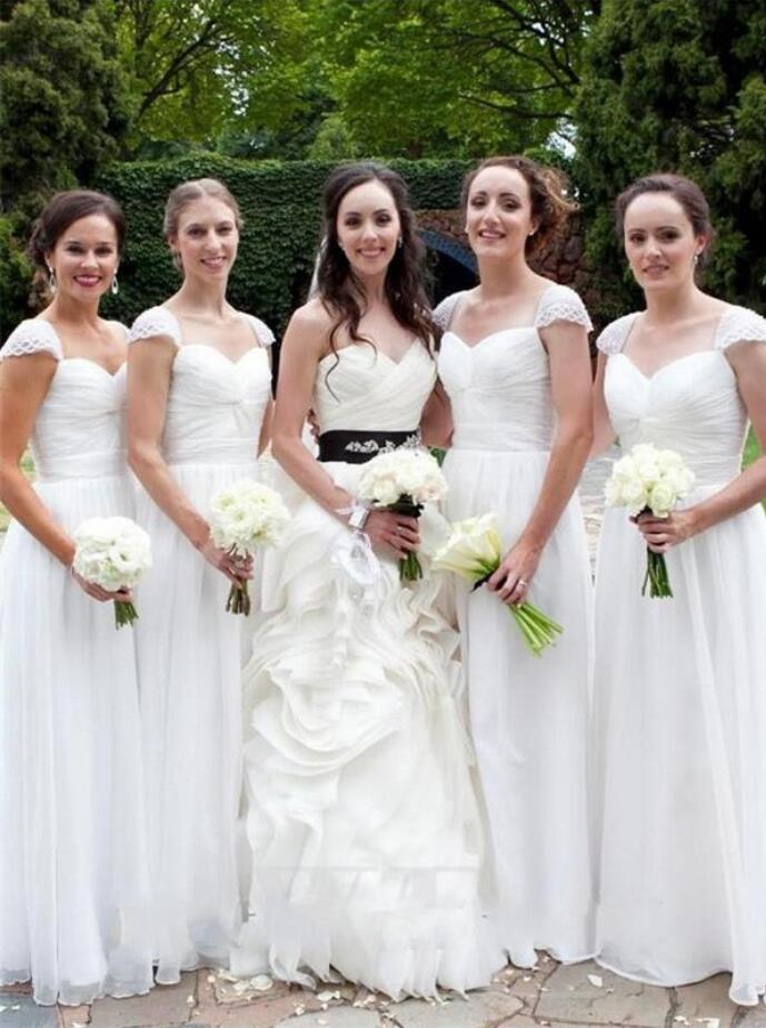 GBD204 Simple White Sweetheart Cap Sleeve Country Bridesmaid Dress