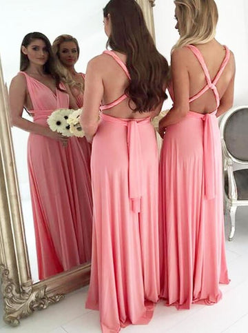 GBD214 Watermelon V Neck Chiffon Bridesmaid Dress