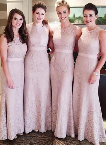 GBD215 Pink Sheath Lace Bridesmaid Dress