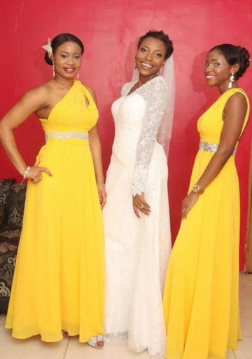 GBD220 Yellow A Line One Shoulder Bridesmaid Dress