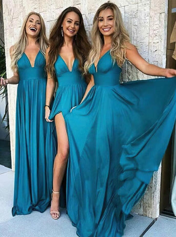 GBD221 Ink Blue A-Line Sexy Split Bridesmaid Dress