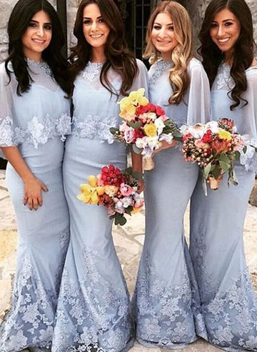 GBD226 Dusty Blue BOHO Butterfly Sleeve Bridesmaid Dress