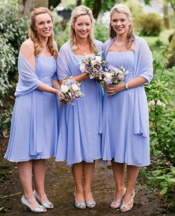 GBD227 Chiffon Lavender Short Country Bridesmaid Dress With Shawls