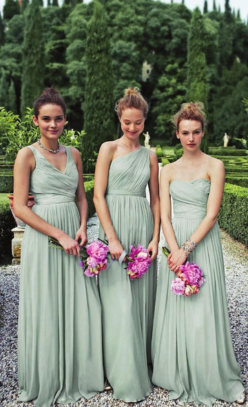 GBD231 Dust Green One Shoulder V Neck Bridesmaid Dress