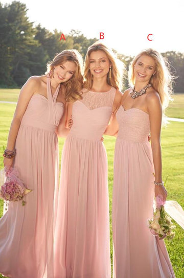 GBD237 Pink Halter Sweetheart Chiffon Country Bridesmaid Dress