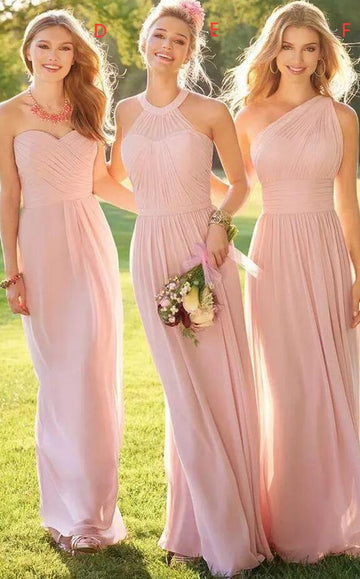 GBD237 Pink Halter Sweetheart Chiffon Country Bridesmaid Dress