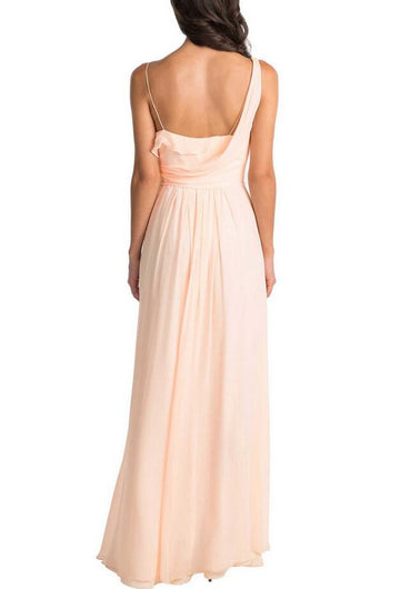 GBD238 Pink V Neck Chiffon High Low Bridesmaid Dress