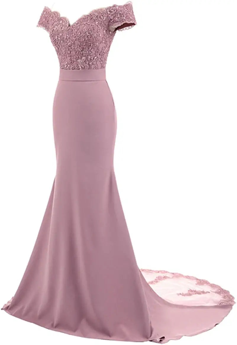 GBD239 Dusty Rose Off The Shoulder Lace Beading Bridesmaid Dress