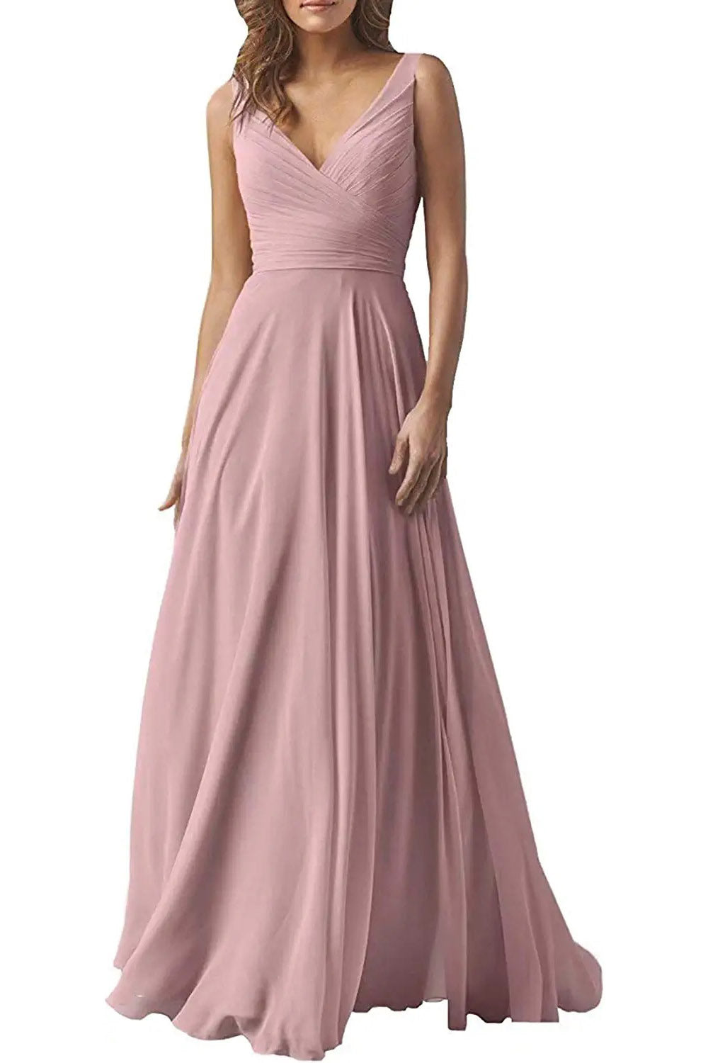 GBD240 Dusty Rose V Neck Chiffon Bridesmaid Dress