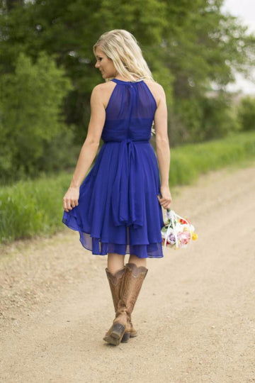 GBD241 Royal Blue Short Country Rustic Bridesmaid Dress with Cowboy Boots