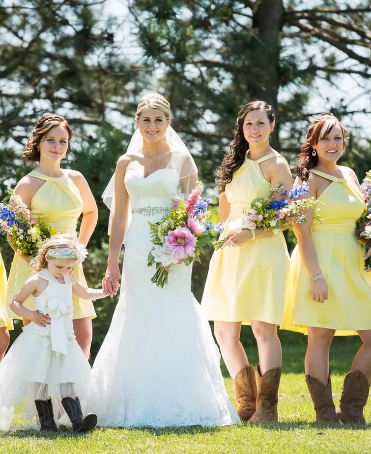 GBD250 Short Yellow Halter Plus Size Country Bridesmaid Dress with Cow GBD250 Short Yellow Halter Plus Size Country Bridesmaid Dress with Cow