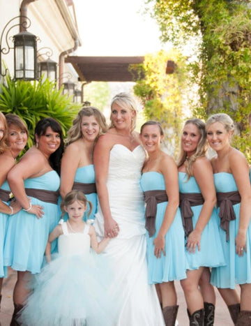 GBD252 Short Pool Blue Plus Size Country Bridesmaid Dress with Cowboy Boots