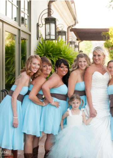 GBD252 Short Pool Blue Plus Size Country Bridesmaid Dress with Cowboy Boots