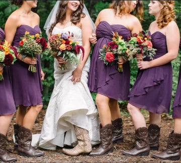 GBD256 Grape Short Sweetheart Country Bridesmaid Dress with Cowboy Boots