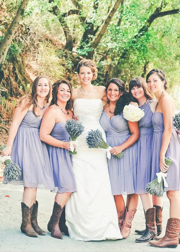 GBD261 Lavender Short Sweetheart Country Bridesmaid Dress with Cowboy Boots