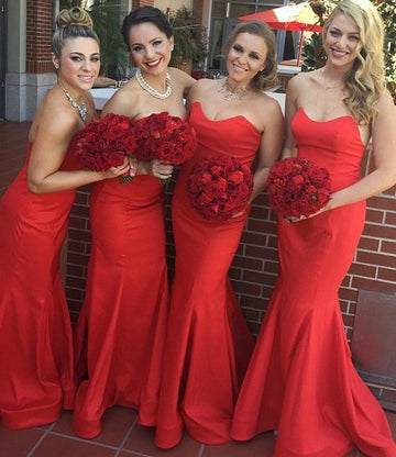 GBD262 Red Mermaid Sweetheart Satin Bridesmaid Dress