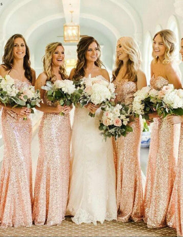 GBD268 Rose Gold Sequin Country Garden Sweetheart Bridesmaid Dress