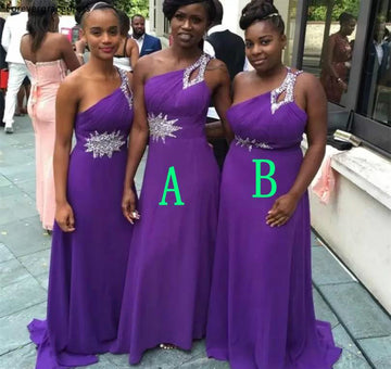 GBD274 Purple Africa Fall One Shoulder Beading Bridesmaid Dress
