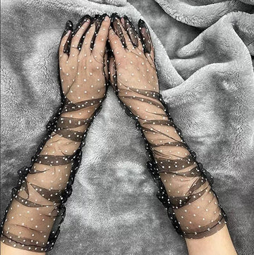 Classic Five Lace Spots Full Fingers 50s Rockabilly Wedding Gloves GLA001