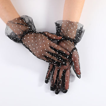 Short Full Fingers Rockabilly Polka Dots Bride Gloves GLA002