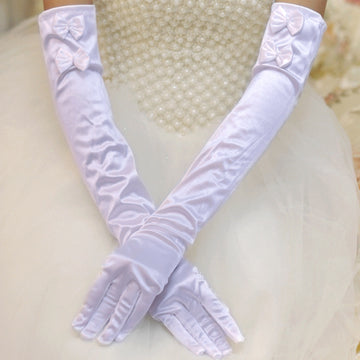 Long Satin Bridal Gloves with Bows GLA012