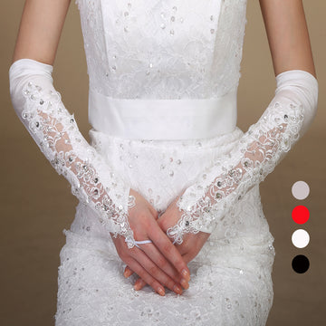 Long Beading Lace Fingerless Bridal Glove GLA015