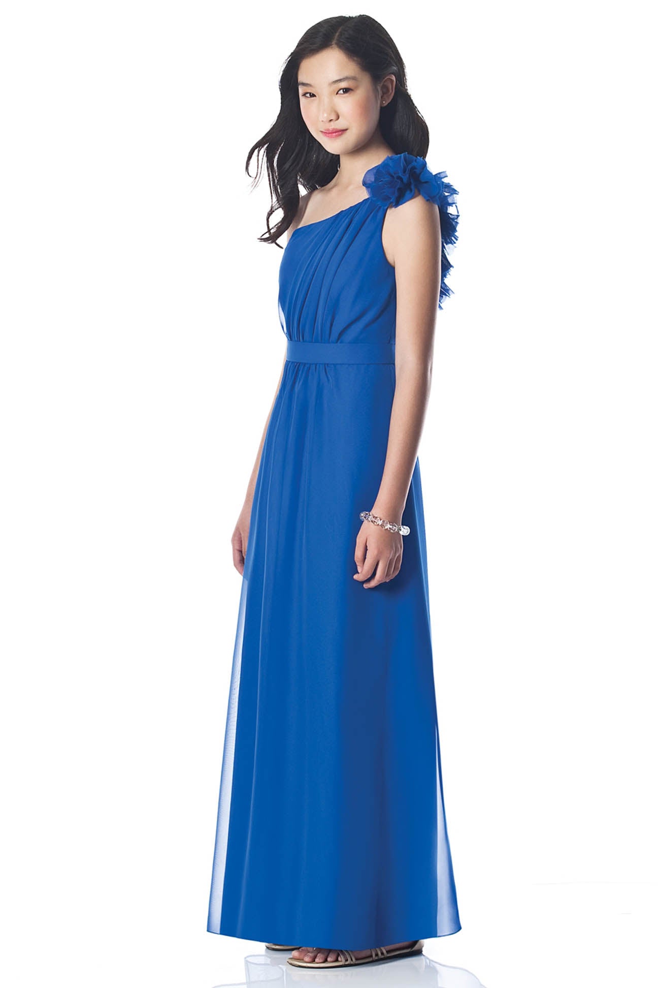 Ocean Blue One Shoulder Floor-length Junior Bridesmaid Dress(UKJBD03-002)