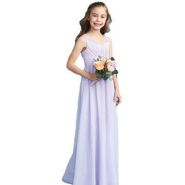 Long V Neck Chiffon Junior Bridesmaid Dress Flower Girl BDJFGD004