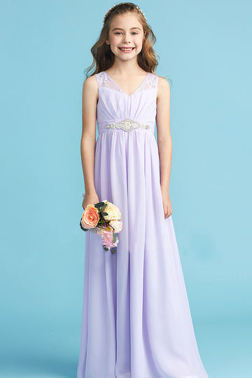 Long V Neck Chiffon Junior Bridesmaid Dress Flower Girl BDJFGD004