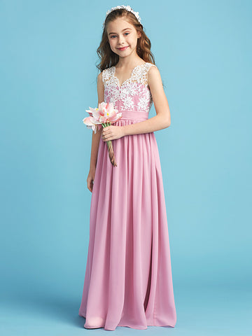 Lace V Neck Chiffon Junior Bridesmaid Dress Flower Girl BDJFGD011