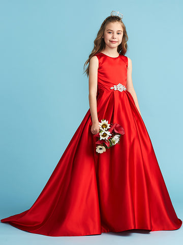 Satin Junior Prom Dress Flower Girl Dress with Bows BDJFGD013