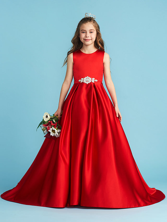 Satin Junior Prom Dress Flower Girl Dress with Bows BDJFGD013