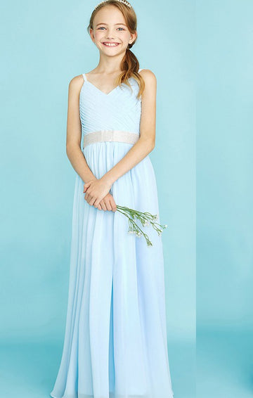 Chiffon Straps V Neck Junior Bridesmaid Dress Flower Girl Dress BDJFGD016