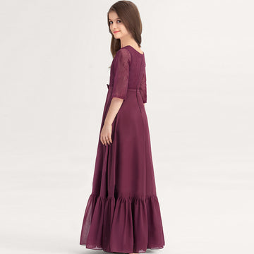 Dark Burgundy Half Sleeve Child Bridesmaid Dress Flower Girl Dress BDJFGD044