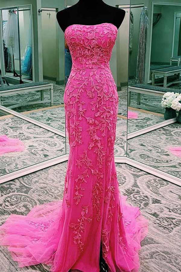 Elegant Yellow Lace Appliques Long Prom Dress with Split JTA0211