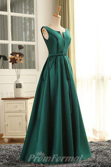 A Line Dark Green Satin Long Prom Dress JTA0251