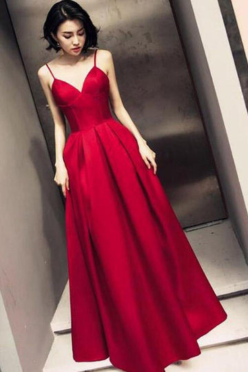 Dark Red Straps Satin Simple Formal Dress JTA0281