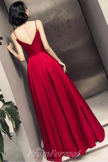 Dark Red Straps Satin Simple Formal Dress JTA0281