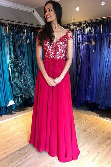 Red Lace Appliques A Line Prom Dress JTA0331