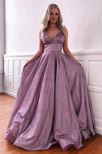 Purple Spaghetti Straps Princess Prom Dress with Pockets JTA0421