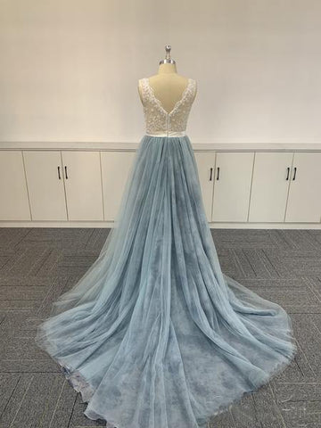 Soft Tulle Embroid Lace V Neck Prom Formal Dress JTA0561