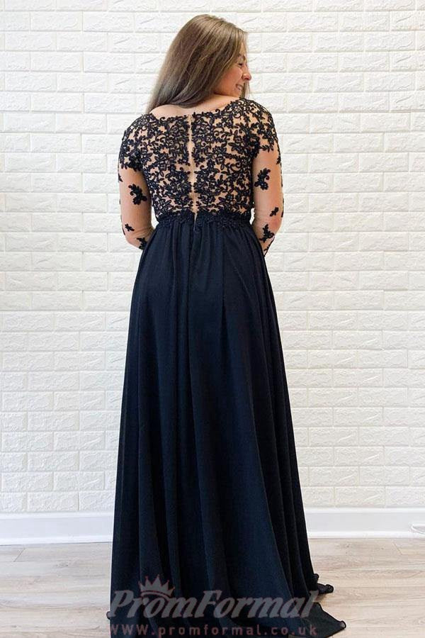 Long Sleeve Black Applqiues A Line Prom Dress JTA0921