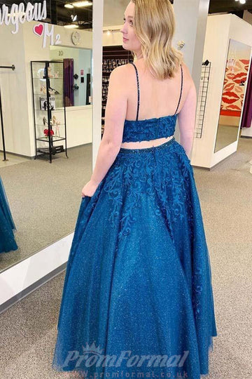 Royal Blue Tulle Appliques Two Piece Prom Dress JTA0951