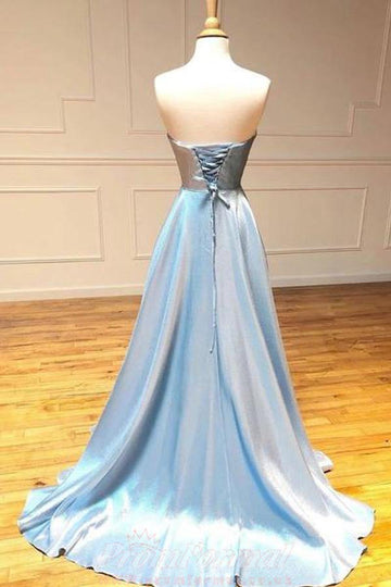 Light Blue Satin Strapless Long A Line Prom Dress JTA0991