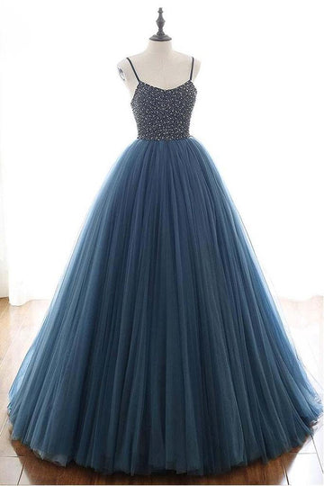 Ball Gown Dark Blue Straps Tulle Prom Formal Dress JTA1431