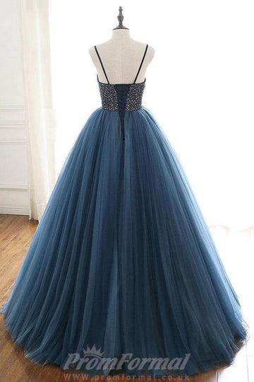 Ball Gown Dark Blue Straps Tulle Prom Formal Dress JTA1431